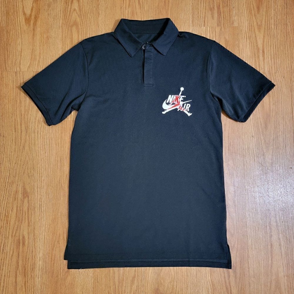 Air Jordan 1 2 3 4 6 11 Bred Black Cat Polo T Shirt Men's Size Small S Dri-Fit